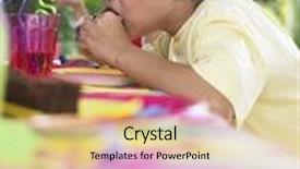  Presentation with outdoor party - Slide set having side view of little young boy eating cupcake at the outdoor birthday party background and a lemonade colored foreground