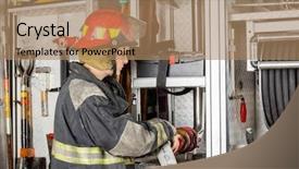  Presentation with fire station - Audience pleasing PPT theme consisting of side view of male firefighter backdrop and a coral colored foreground