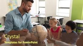  Presentation with geography - Beautiful PPT theme featuring side-view-of-male-teacher backdrop and a tawny brown colored foreground