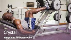  Presentation with gym - Colorful slides enhanced with side view of male weightlifter doing leg presses in gym backdrop and a gray colored foreground