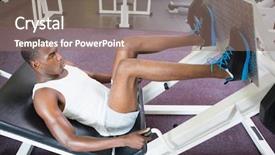  Presentation with gym - Beautiful presentation featuring side view of male weightlifter doing leg presses in gym backdrop and a coral colored foreground