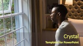  Presentation with bed - Slide deck with side view of man sitting background and a tawny brown colored foreground