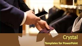  Presentation with price - Colorful presentation theme enhanced with side view of man in suit making photo of price-list on his smartphone while being in shop cropped image backdrop and a tawny brown colored foreground