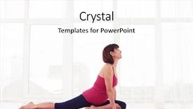  Presentation with activity - Slides having side view of mature lady involving in a sport activity performing a yoga element on a mat peacefully meditating in the gym sitting in yoga position background and a cream colored foreground