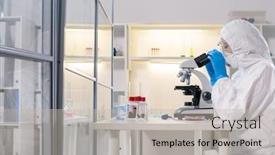  Presentation with scientist - Cool new presentation theme with side-view-of-medical-scientist backdrop and a soft green colored foreground