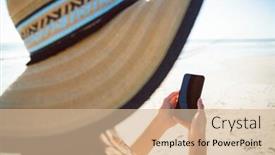  Presentation with sunshine - Amazing presentation design having side view of mixed race woman in hat using mobile phone on beach in the sunshine backdrop and a lemonade colored foreground