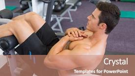  Presentation with abdominal - Amazing theme having side view of muscular man doing abdominal crunches in gym backdrop and a coral colored foreground