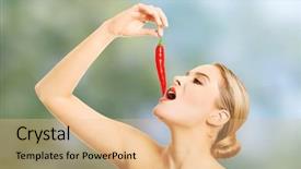  Presentation with chilli - PPT theme enhanced with side view of nude woman eating chilli background and a lemonade colored foreground