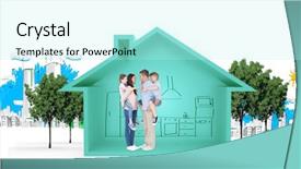  Presentation with children parents - Amazing presentation theme having side view of parents giving piggyback ride to children against house shape with kitchen sketch backdrop and a arctic colored foreground