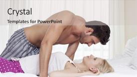  Presentation with bed - Colorful slides enhanced with side view of passionate young couple in bed backdrop and a soft green colored foreground