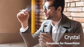  Presentation with 3d man business leader - Slide set with side view of pensive business background and a tawny brown colored foreground