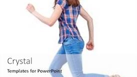  Presentation with running person - Slide deck with side view of running woman beautiful girl in motion backside view of person rear view people collection isolated over white background girl in plaid shirt runs off to the side background and a white colored foreground