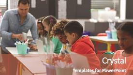  Presentation with school kids - Cool new slide set with side view of school kids backdrop and a coral colored foreground