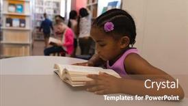  Presentation with reading table - Colorful slide set enhanced with side-view-of-schoolgirl-reading backdrop and a coral colored foreground