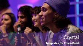  Presentation with broadcast - Presentation theme having side-view-of-several-young background and a  colored foreground