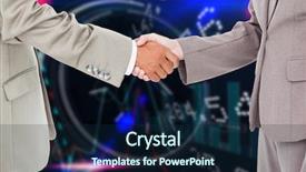  Presentation with shares - PPT layouts enhanced with side view of shaking hands against stocks and shares background and a navy blue colored foreground