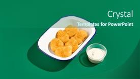  Presentation with nuggets food - PPT theme enhanced with side-view-of-six-chicken background and a ocean colored foreground