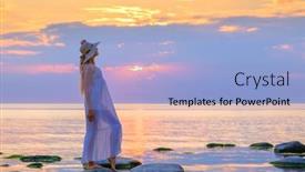  Presentation with calm sea - Slide set enhanced with side-view-of-slender-female background and a light blue colored foreground