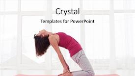  Presentation with camel - Beautiful slide deck featuring side view of slim female practices ustrasana or camel pose in light gym with french windows beautiful young woman dressed in bright sportswear enjoying yoga indoors backdrop and a white colored foreground