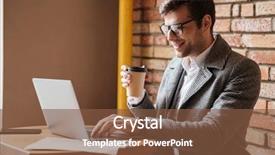  Presentation with coffee cup - Slide deck with side view of smiling business background and a  colored foreground