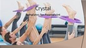  Presentation with sporty - Beautiful presentation design featuring side view of sporty young people with exercising rings in fitness studio backdrop and a white colored foreground