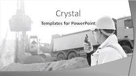  Presentation with walkie talkie - Presentation theme having side view of supervisor using walkie-talkie at construction site against clear sky background and a white colored foreground