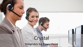  Presentation with telephone - Amazing slide deck having side view of telephone service backdrop and a light gray colored foreground