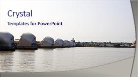  Presentation with sunrise - Slides having side view of thames barrier background and a sky blue colored foreground