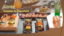  Presentation with sushi - Audience pleasing PPT layouts consisting of side-view-of-the-table backdrop and a tawny brown colored foreground