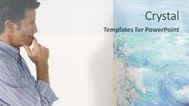  Presentation with art gallery - Amazing theme having side view of thoughtful man observing painting in art gallery backdrop and a sky blue colored foreground