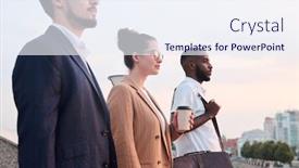  Presentation with three - Audience pleasing slides consisting of side-view-of-three-young backdrop and a sky blue colored foreground