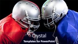  Presentation with kneeling - Cool new PPT theme with side-view-of-two-american backdrop and a navy blue colored foreground