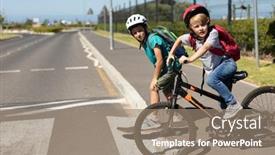  Presentation with pedestrian crossing - Slide set having side-view-of-two-caucasian background and a coral colored foreground