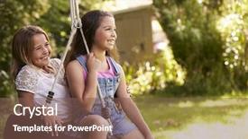  Presentation with tire - Cool new PPT theme with side view of two girls playing on tire swing in garden backdrop and a violet colored foreground