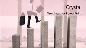  Presentation with growth chart - Slide set with side view of walking tradesman with jacket and suitcase against bar chart depicting growth background and a lemonade colored foreground