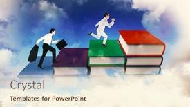  Presentation with walking - Cool new slide deck with side view of walking tradesman with jacket and suitcase against blue sky over clouds backdrop and a cream colored foreground