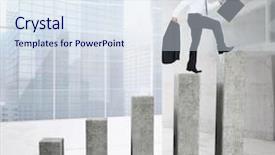  Presentation with growth chart - Colorful slide set enhanced with side view of walking tradesman with jacket and suitcase against bar chart depicting growth backdrop and a sky blue colored foreground