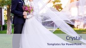  Presentation with wedding - PPT theme featuring side view of wedding couple background and a sky blue colored foreground