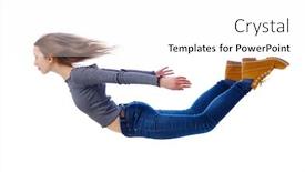  Presentation with gravity - PPT theme with side view of woman in zero gravity or a fall girl is flying falling or floating in the air isolated over white background a young girl in jeans and boots is flying in the air background and a white colored foreground