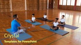  Presentation with yoga kids - Slides having side-view-of-yoga-teacher background and a tawny brown colored foreground