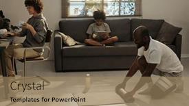  Presentation with living room family - PPT theme with side-view-of-young-african background and a coral colored foreground