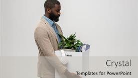  Presentation with green office - Slide set consisting of side-view-of-young-bearded background and a light gray colored foreground