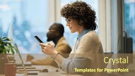  Presentation with front desk - Slide deck featuring side-view-of-young-brunette background and a tawny brown colored foreground
