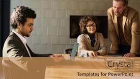  Presentation with coworkers - Slides with side-view-of-young-businessman background and a coral colored foreground