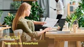  Presentation with long hair - PPT theme consisting of side-view-of-young-businesswoman background and a  colored foreground