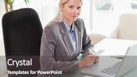  Presentation with accounting - Slides with side view of young businesswoman doing her accounting background and a dark gray colored foreground