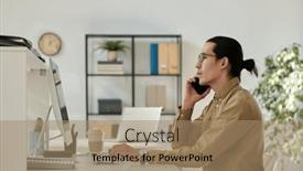  Presentation with business partner - PPT theme having side-view-of-young-confident and a coral colored foreground