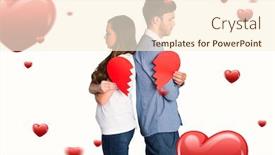  Presentation with broken heart - Slides enhanced with side view of young couple holding broken heart against hearts background and a cream colored foreground