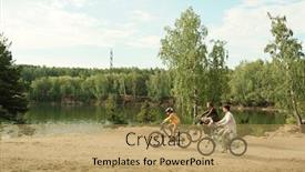  Presentation with bicycles - Amazing PPT theme having side-view-of-young-family backdrop and a yellow colored foreground