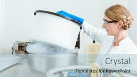  Presentation with female - Cool new presentation theme with side-view-of-young-female backdrop and a light blue colored foreground